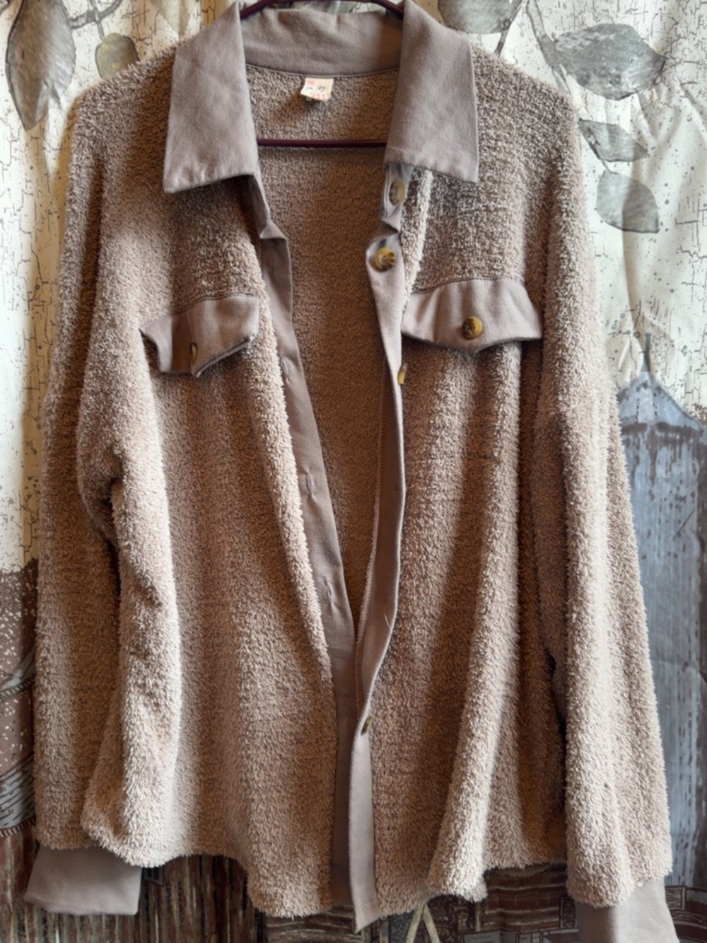 Taupe Teddy Shacket with Button-Front